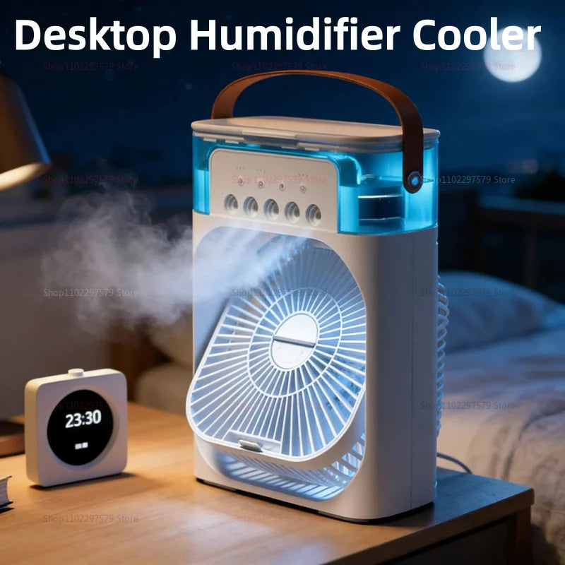 Mini Climatiseur Portable 3en1 - Ventilateur, Humidificateur & Veilleuse LED