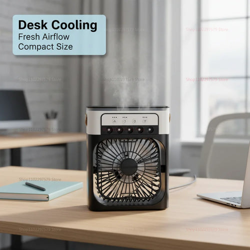 Mini Climatiseur Portable 3en1 - Ventilateur, Humidificateur & Veilleuse LED