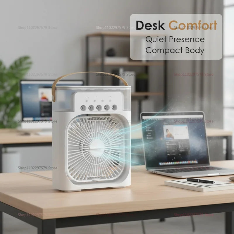 Mini Climatiseur Portable 3en1 - Ventilateur, Humidificateur & Veilleuse LED